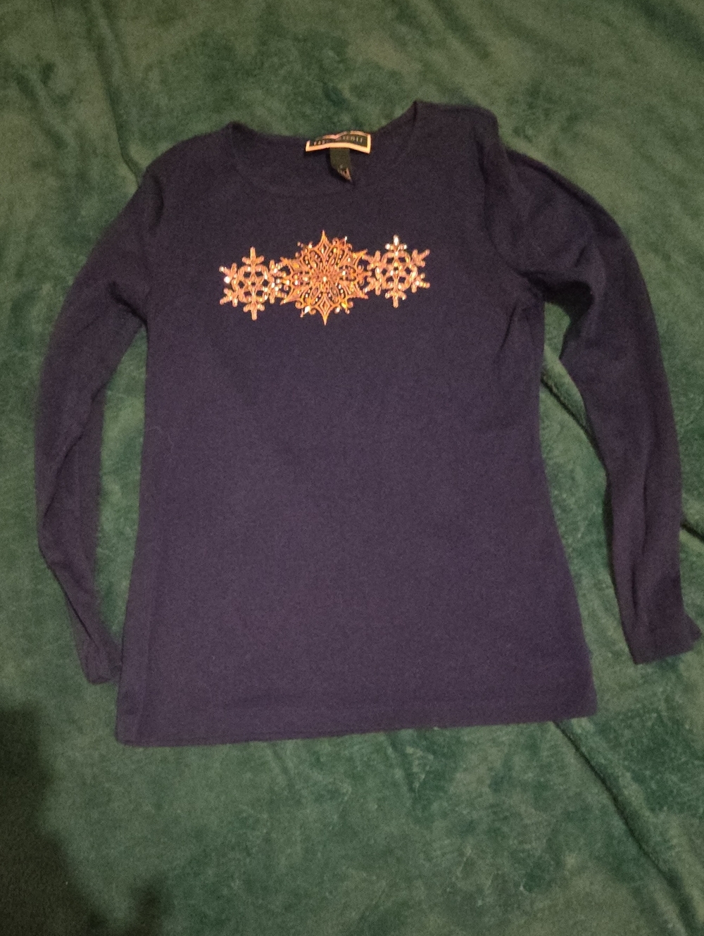 Karen Scott Navy Long-Sleeve Top with Gold Embellishment